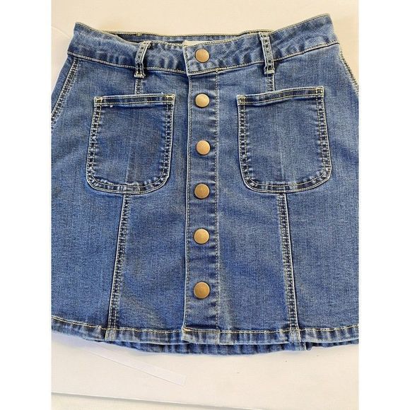 Altar'd State A-Line‎ Denim Skirt Size XS Blue Button Front Casual - Picture 8 of 12